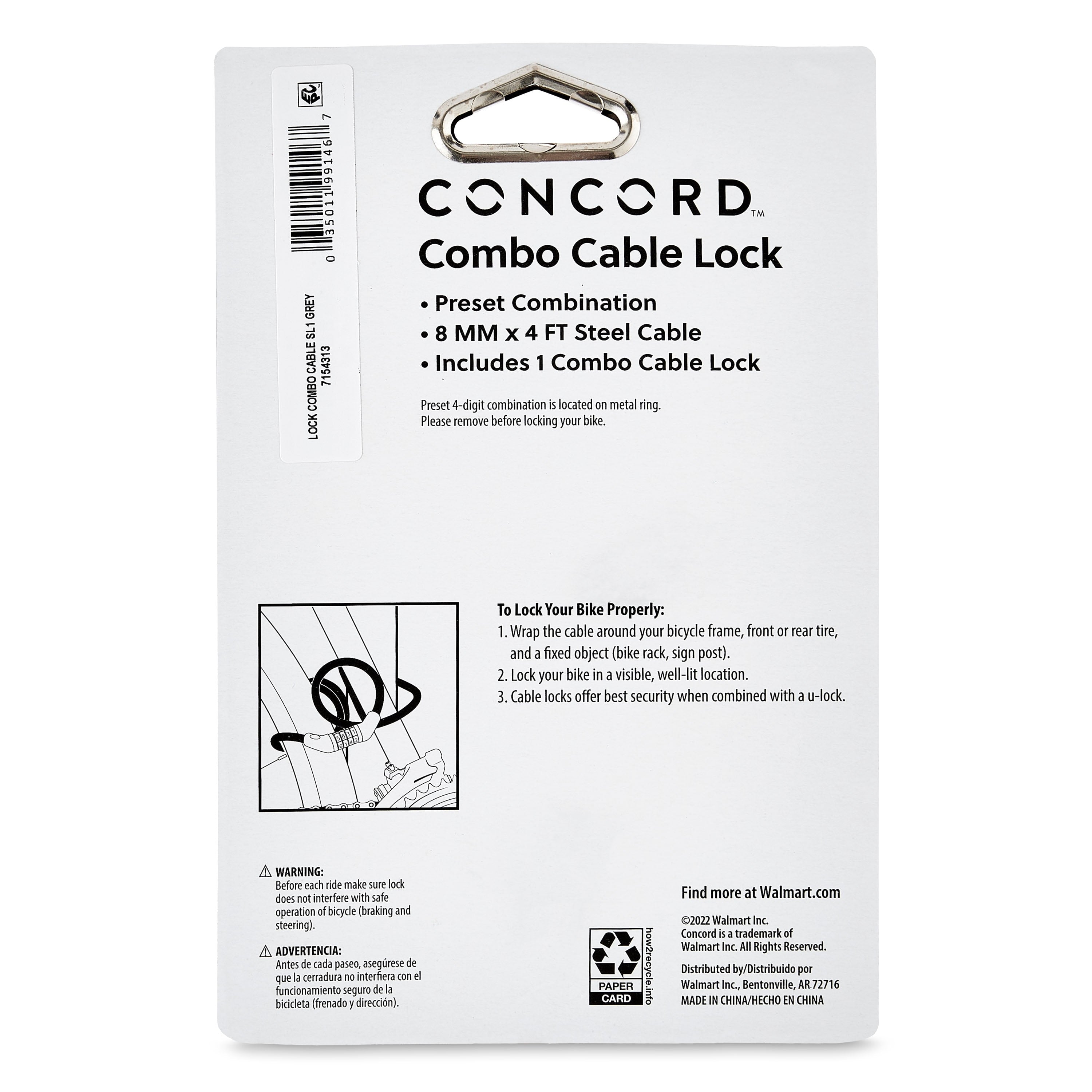 Concord 8MM Combo Cable Bicycle Lock