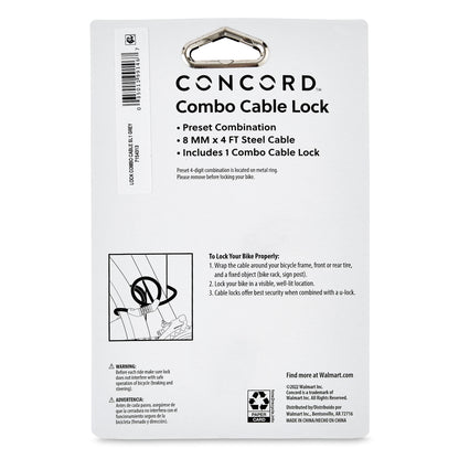 Concord 8MM Combo Cable Bicycle Lock