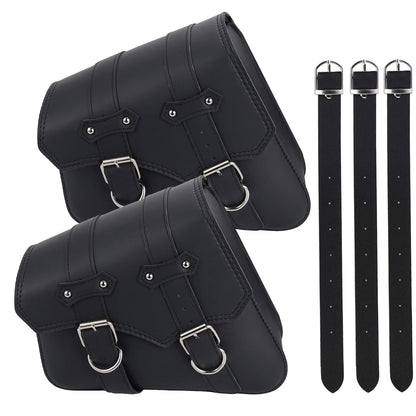 Leather Motorcycle Saddlebags Large Quick-Easy Universal Fit Throw over Saddle Bags Cruiser Biker Side Bags, Black, 1 Pair