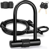 Premium Bike Lock Set with 2 Keys, Bike U-Lock with 6 Feet Thickened Solid Steel Cable, Heavy Duty anti Theft Bicycle U-Lock with Mounting Bracket for Road, Mountain, Folding Bike and Scooter