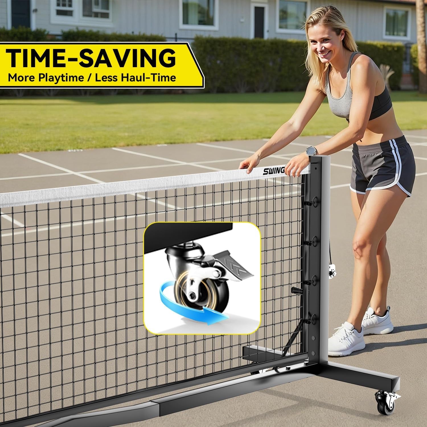Pro Pickleball Net with Wheels, Hand Crank Tension System, 22Ft Tournament IFP Regulation Size, Heavy Duty Frame, Anti-Sag, Locking Wheels, Perfect for Outdoor Court & Indoor Gym