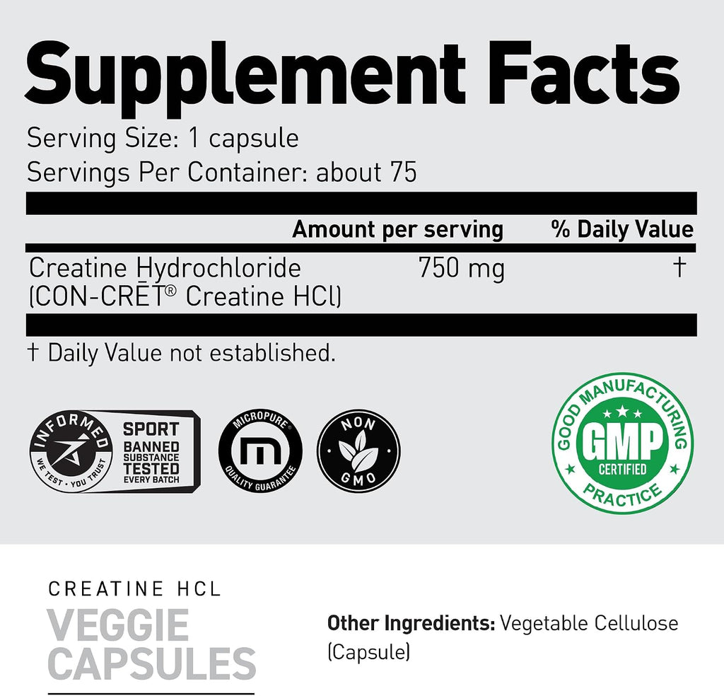 Creatine Hcl Capsules | 7X Concentrated Vs Mono | Muscle Building & Recovery | High Absorption | No Bloating | Creatine for Men & Women | Vegan, Gluten Free | Unflavored | 75 Servings