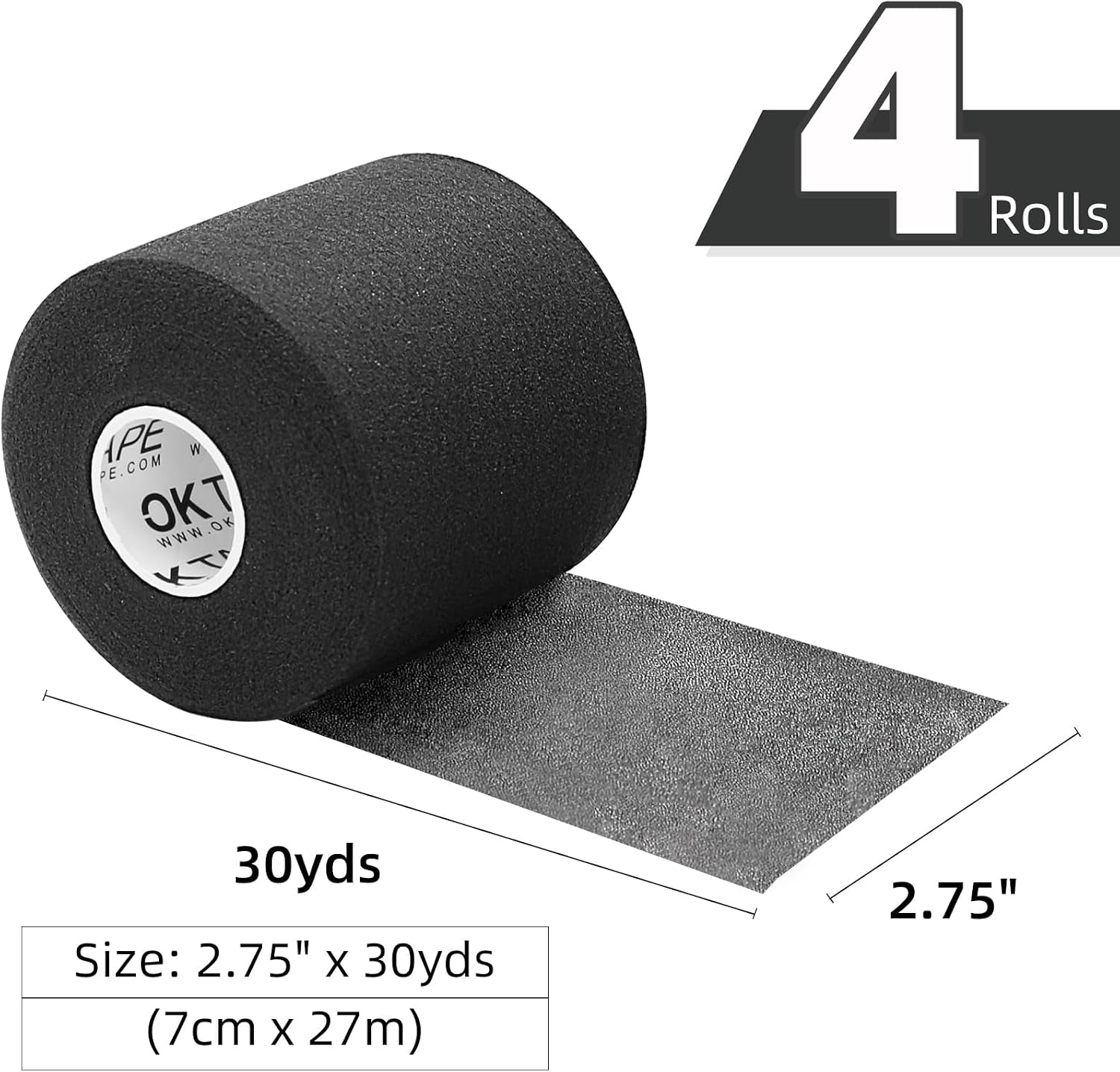 Pre Wrap Tape 4-Rolls 120 Yds Athletic Foam Underwrap for Sports | Soft, Breathable, Skin-Friendly and Latex-Free, Protect for Ankles Wrists Hands and Knees, 2.75 Inches - Black