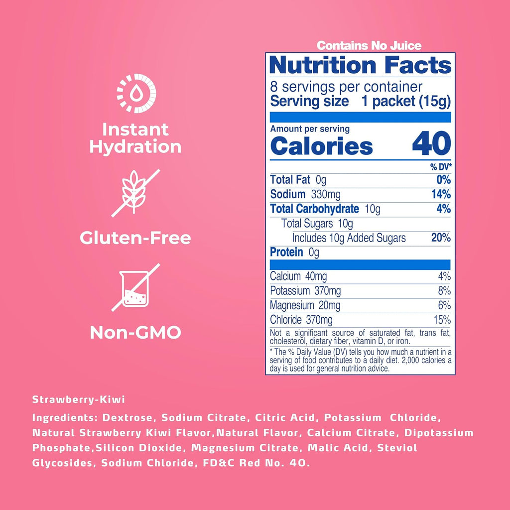 Electrolytes Powder Packets, Strawberry Kiwi 8 Pack, Powdered Hydration Packets for Dehydration & Rehydration, Post Workout Flavored Hydrating Drink Mix, Gluten Free Water Enhancer Sticks | Powdered Electrolyte Packets, Dehydration & Rehydration, Post Workout, Flavored Drink Mix, Gluten Free Water Enhancer Sticks