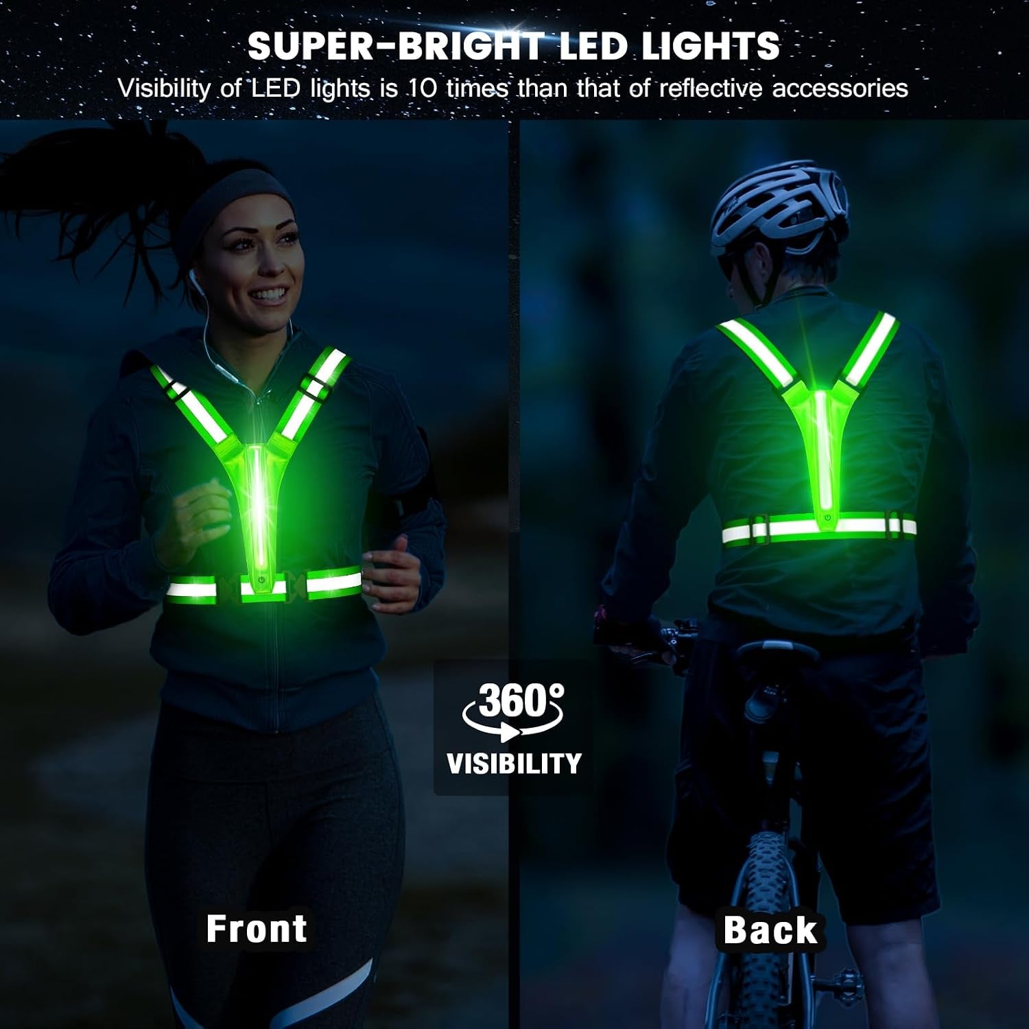 LED Reflective Running Vest Gear,Light up Vest Runners Night Walking USB Rechargeable,Up to 11Hrs Light with Adjustable Waist/Shoulder for Women Men Kids