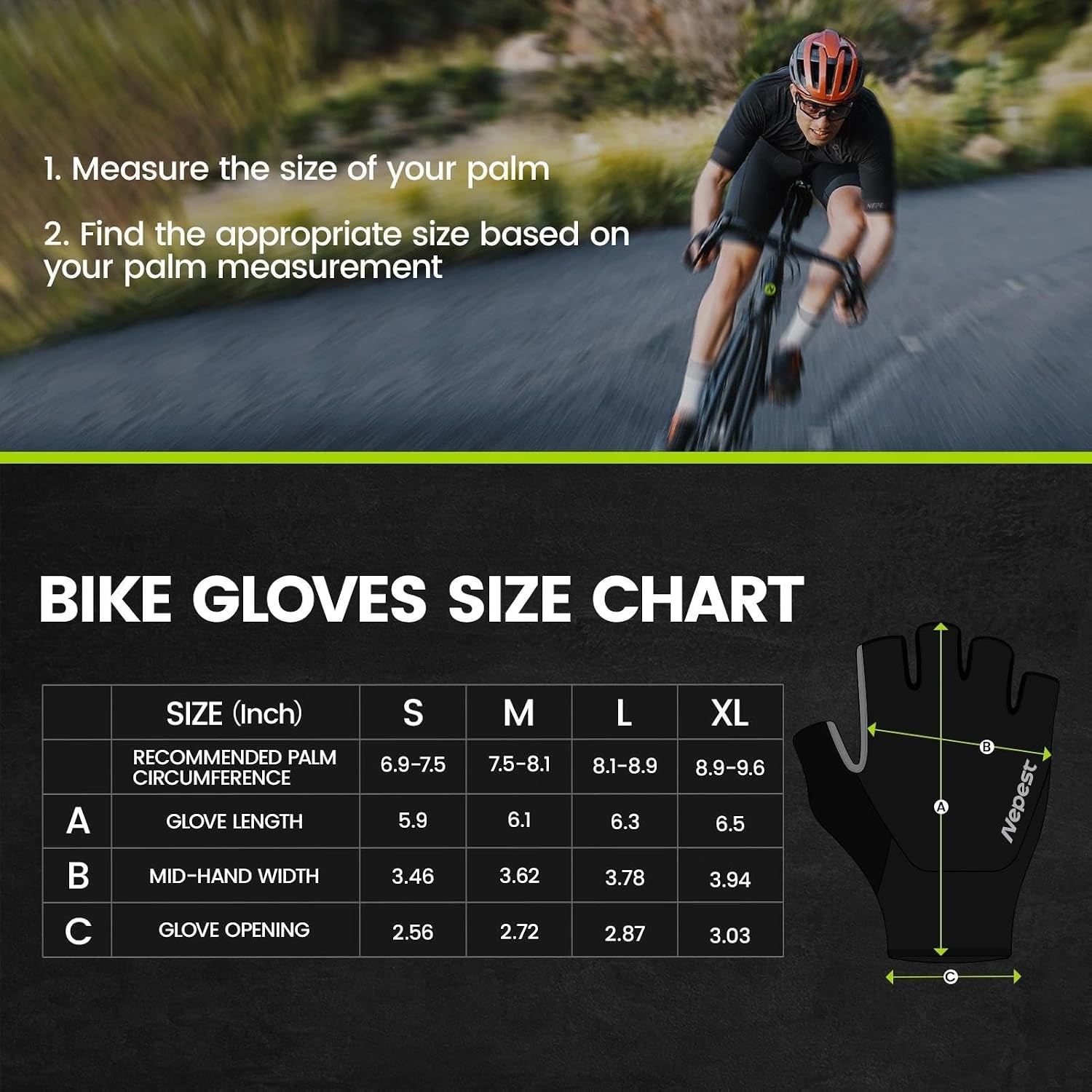 Road Cycling Gloves for Men Women Padded Absorbing Fingerless Biking | Bicycle Glove, Lightweight, Anti-Slip Silicone Pattern, Shock-Absorbing, Pull Tabs Design, Easy to Take Off, Moisture Wicking