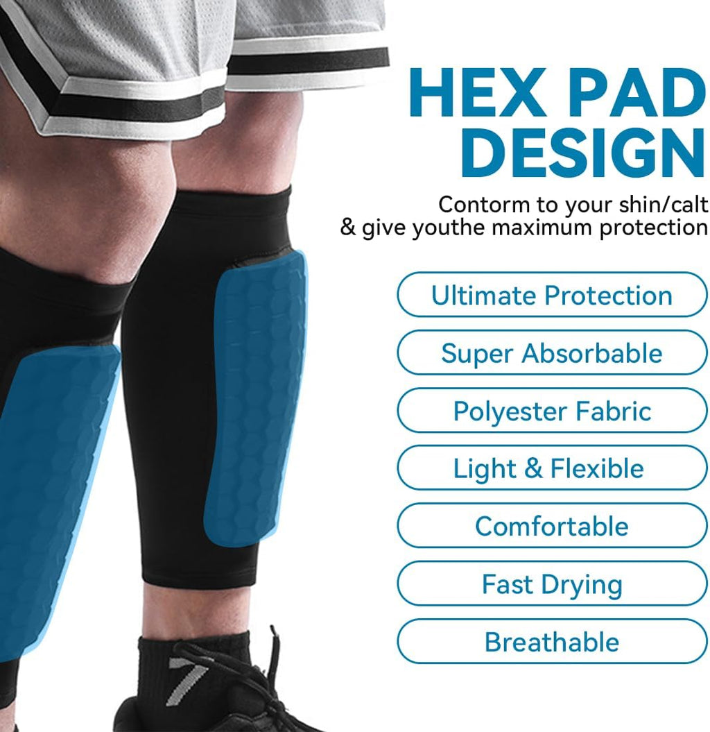 Soccer Shin Guards Shin Pads for Kids Youth Adult Calf Compression Sleeve with Honeycomb Pads, Lightweight Protective Soccer Shin Pads Gear for Football Baseball Boys