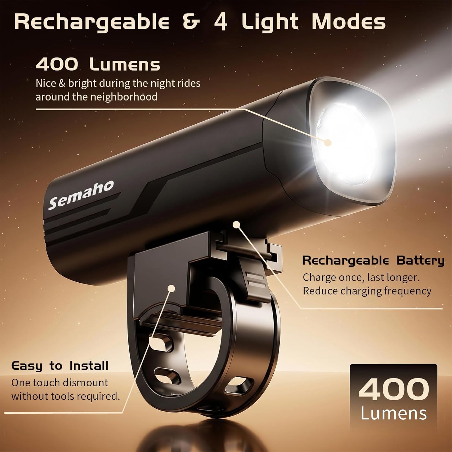 Bike Lights for Night Riding, Rechargeable Bicycle Light Front and Back, IP66 Waterproof, 4+6 Modes Headlight Taillight Set for Safety Urban Commuting