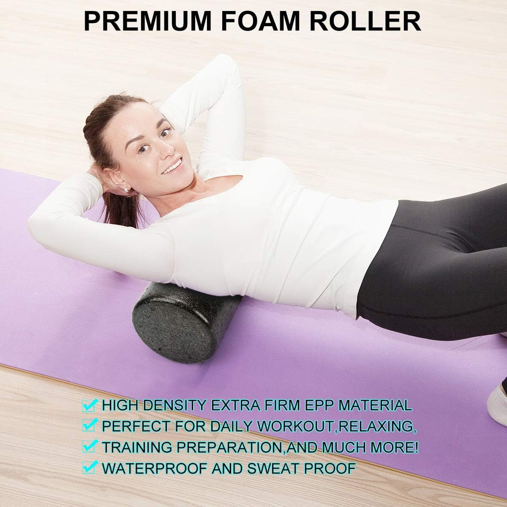 Foam Roller Set - High Density Back Roller, Muscle Roller Stick | Foot Fasciitis Ball, Stretching Strap, Massager Ball for Whole Body Physical Therapy & Exercise, Back Pain, Leg, Deep Tissue