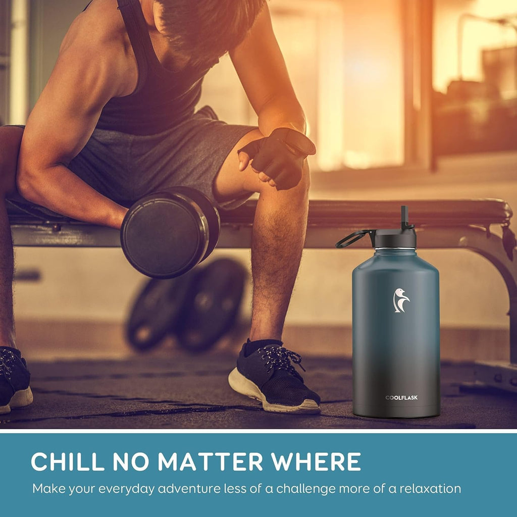128 Oz Gallon Water Bottle Insulated with Straw & 3 Leakproof Lid | Large Water Jug Stainless Steel Triple-Wall, Cold 48+H/Hot 24+H, Dishwasher Safe, Bpa-Free, for Outdoor Gym & Hiking