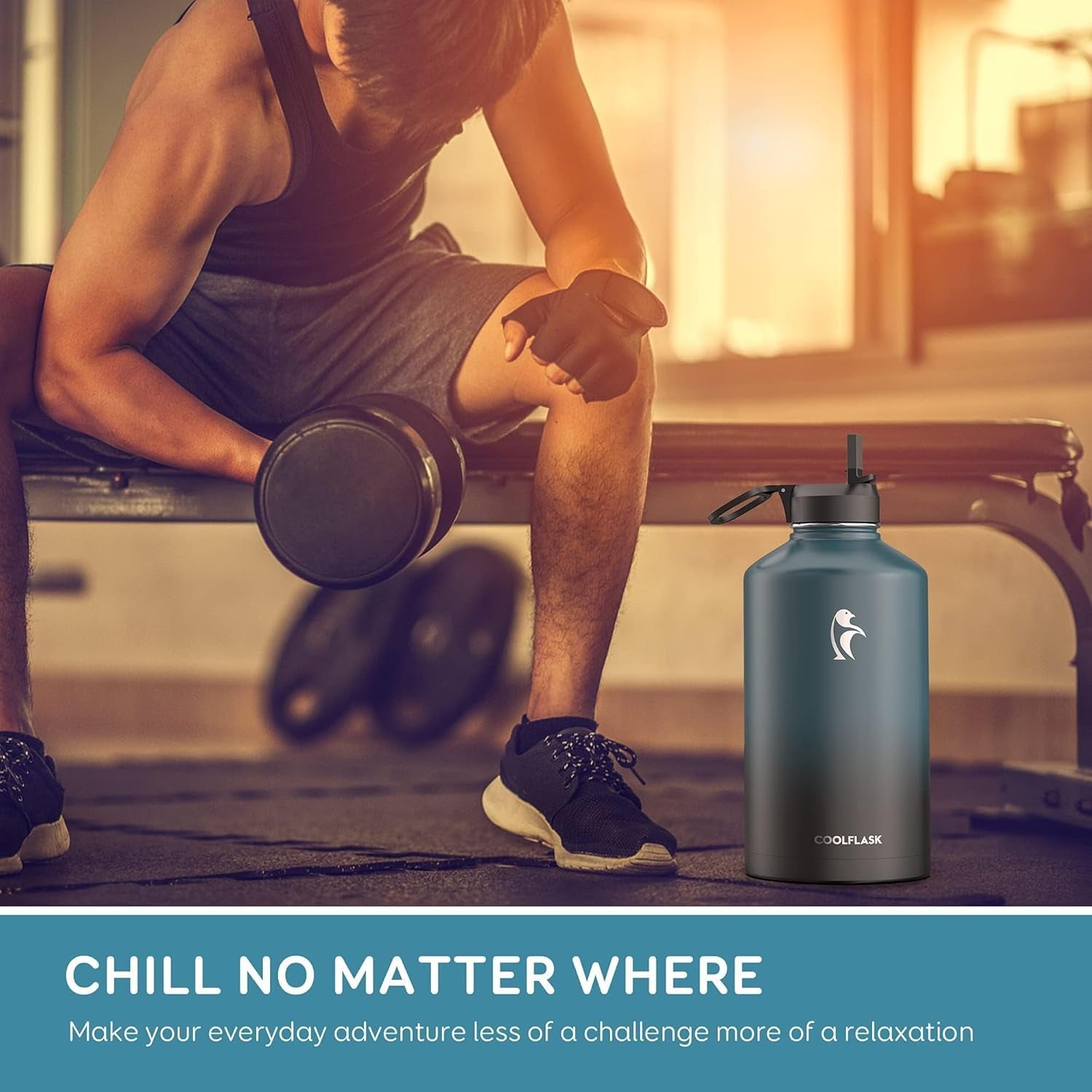 128 Oz Gallon Water Bottle Insulated with Straw & 3 Leakproof Lid | Large Water Jug Stainless Steel Triple-Wall, Cold 48+H/Hot 24+H, Dishwasher Safe, Bpa-Free, for Outdoor Gym & Hiking