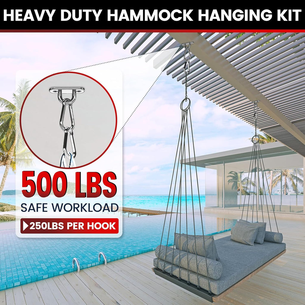 304 Stainless Steel Pad Eye Snap Hook, M5 Ceiling Hook 500Lb,8Pcs | Hanging Kit with Screws for Hammock Chair Swing, Yoga Gym Equipment, Sun Shade Sail, Plant Hangers & Marine Boat Hardware