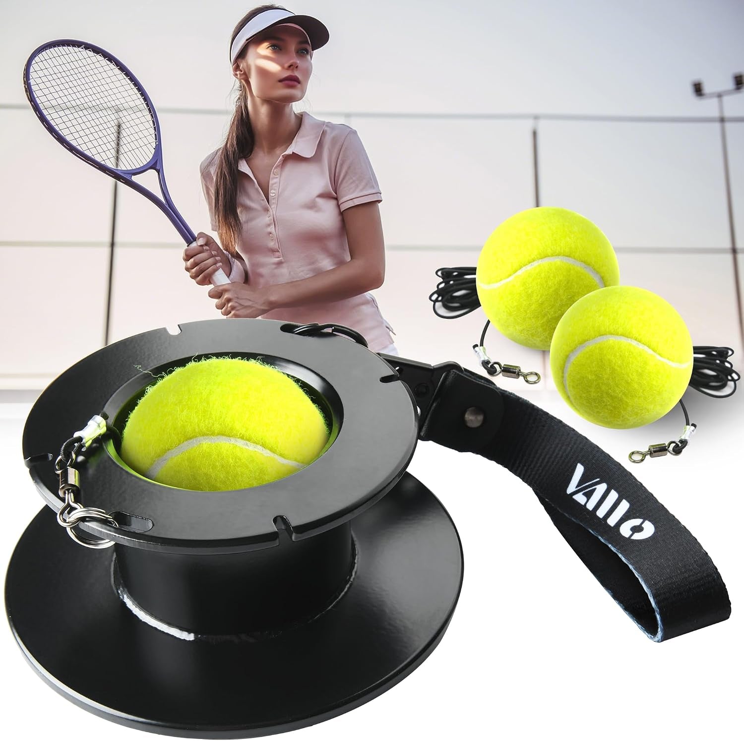 Professional Tennis Trainer - Full Metal Portable Solo Rebounder with 3 High-Elastic String Balls, Ideal for Adults, Kids, Beginners & Advanced Players