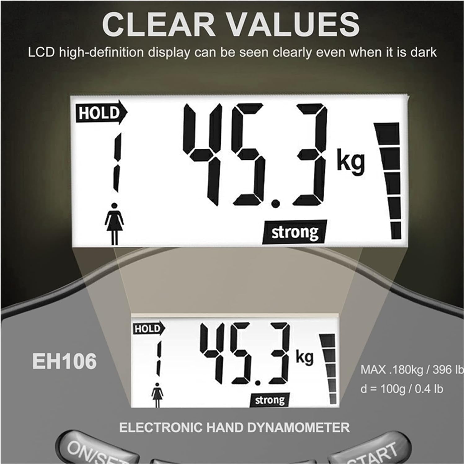 Trigger Pull Gauge, 396Lbs/180Kg Digital Hand Dynamometer Grip Strength Meter USB LCD Screen Tester(2Pcs Black Meter)