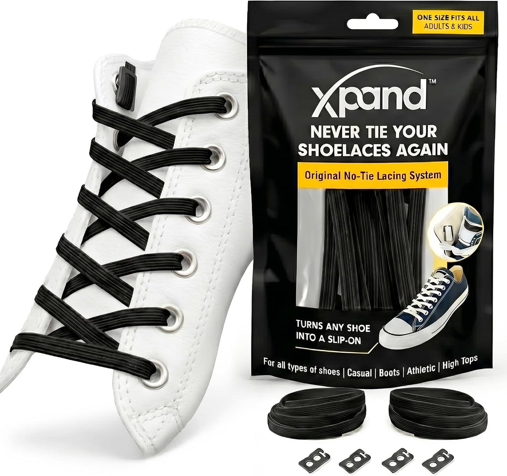 No Tie Elastic Shoe Laces for Sneakers - Shoelaces for Adults & Kids | 1 Size Fits All. Shoe Strings for Athletic & Training Shoes. Patented Lace Anchors Lock in Place. 52-Inch Stretch Laces.