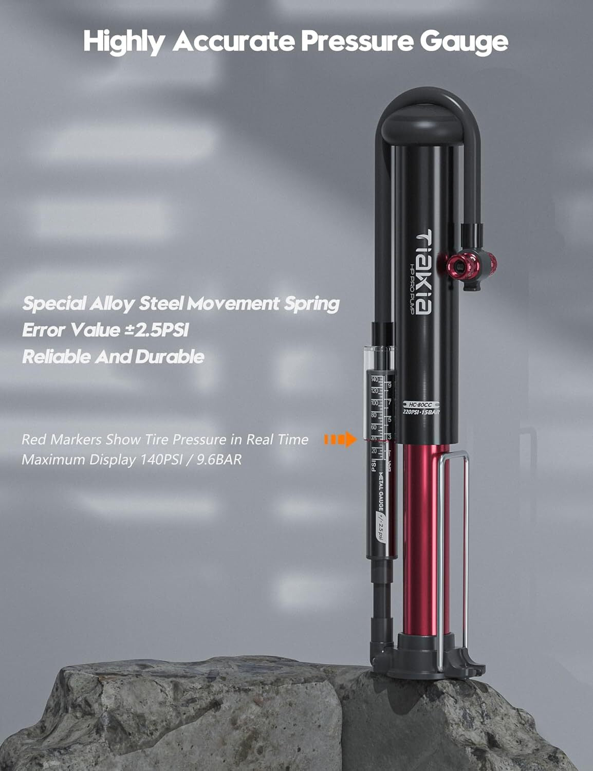 Bike Pump with Gauge, High Pressure Bicycle Pump High Volume Portable Hand Air.