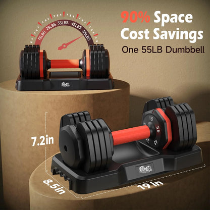 55LB Adjustable Dumbbells Single,15Lb to 55LB Hex Adjustable Dumbbells of 2 Anti-Slip Handle, Suitable for Home Gym Exercise Equipment