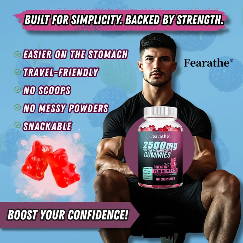 Creatine Monohydrate Gummies - Boost Energy, Build Muscle Mass, and Improve Athletic Performance, Supports Mood Health