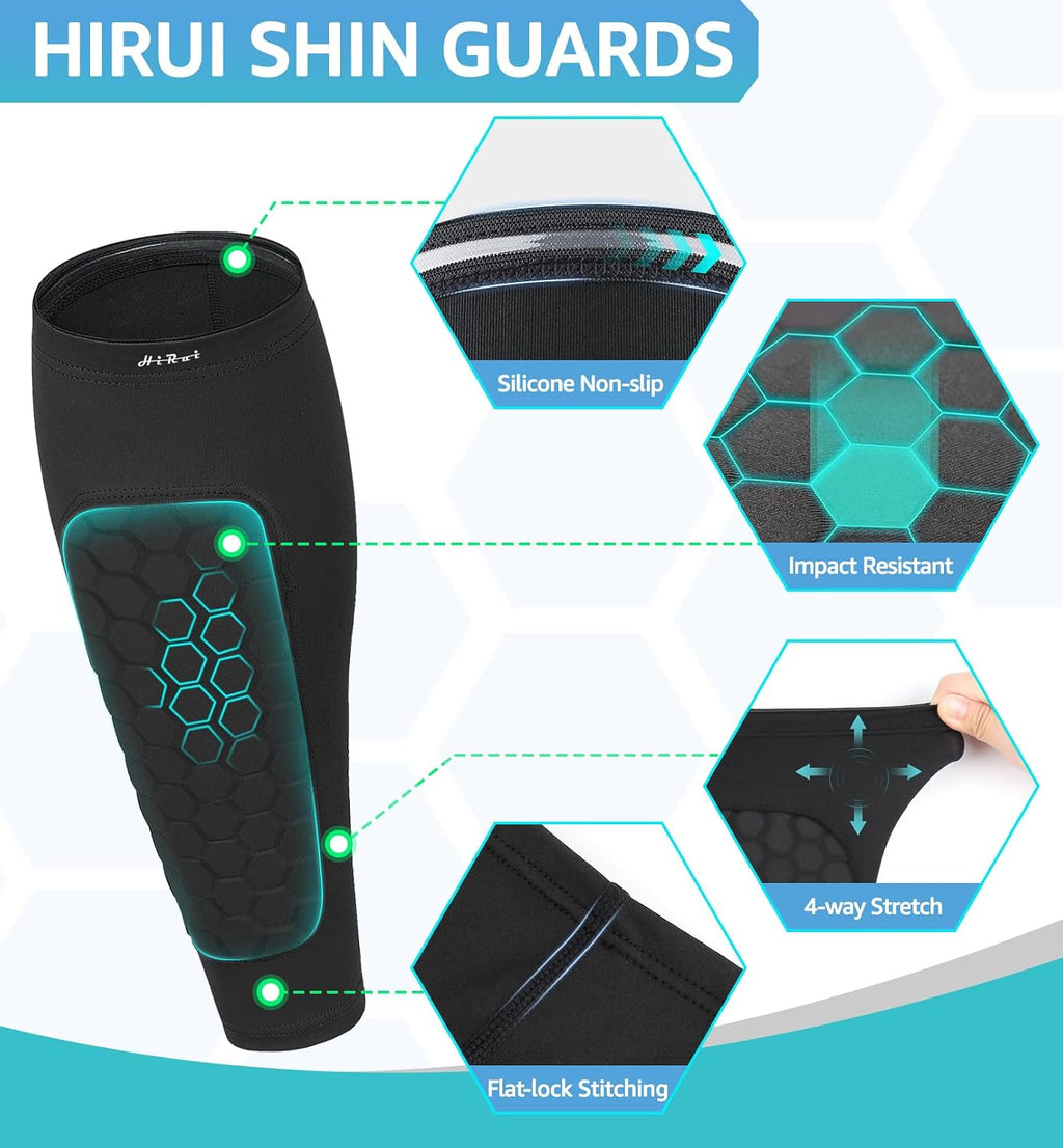 Soccer Shin Guards Shin Pads for Kids Youth Adult, Calf Compression Sleeve with Honeycomb Pads, Support for Shin Splint Baseball Boxing Kickboxing MTB, Lightweight(1Pair)
