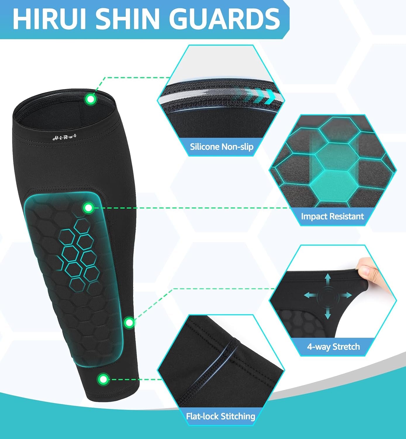 Soccer Shin Guards Shin Pads for Kids Youth Adult, Calf Compression Sleeve with Honeycomb Pads, Support for Shin Splint Baseball Boxing Kickboxing MTB, Lightweight(1Pair)