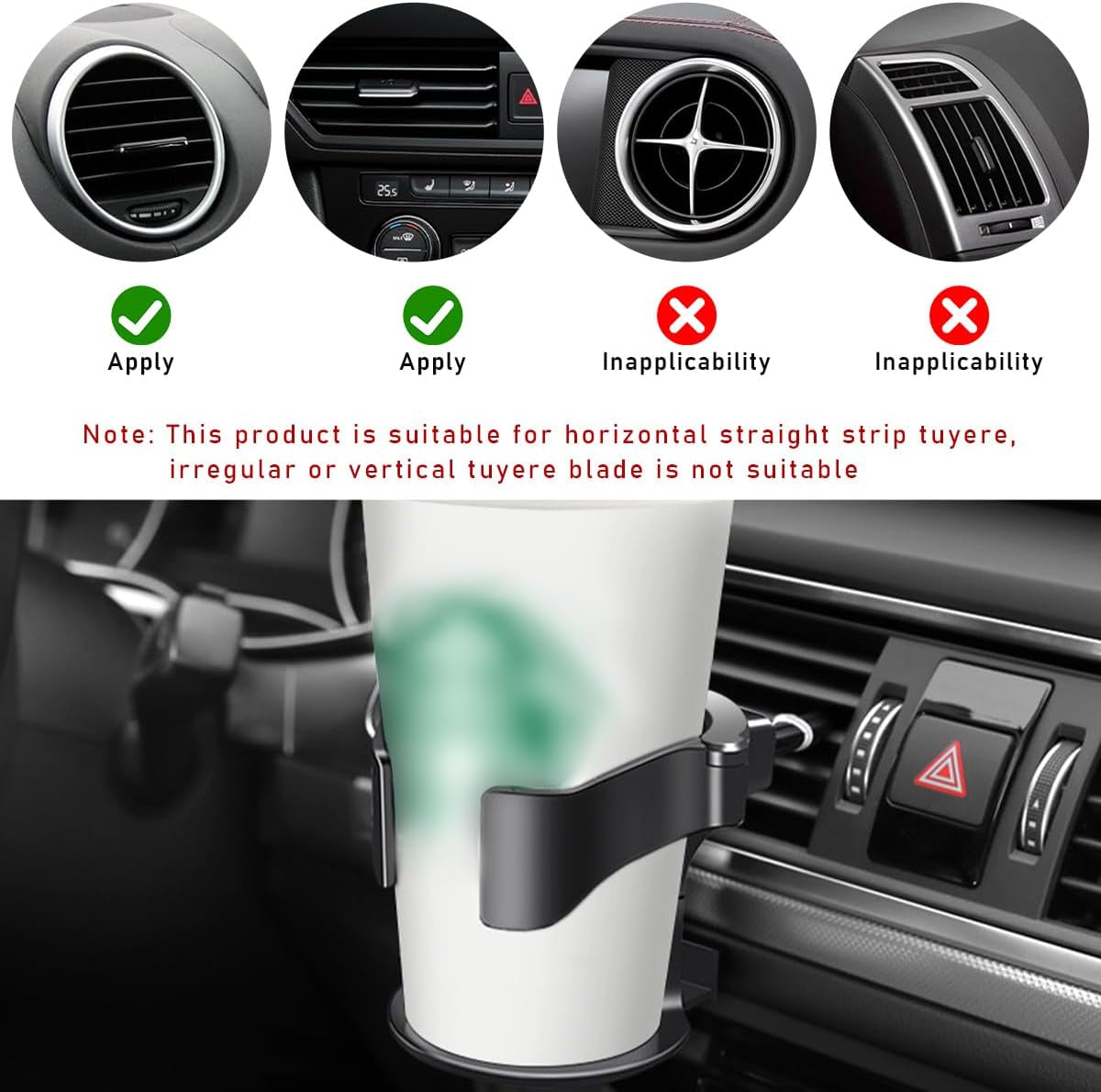 Cup Holder for Car Air Vent, Adjustable Auto Vent Cup Holder Expander with 3 Kinds Mounting Clips, A/C Vent Drink Holder Stand for Coffee, Water, Juice, Tea, Car Accessories
