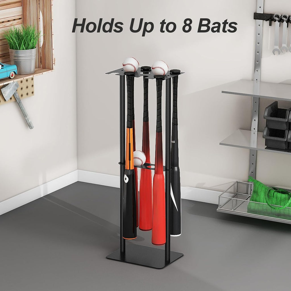 Baseball Bat Holder Stand, 8 Bats 5 Balls Softball Bat Display, Black | Free Standing, Baseball Storage Display, Living Room, Bedroom, Warehouse