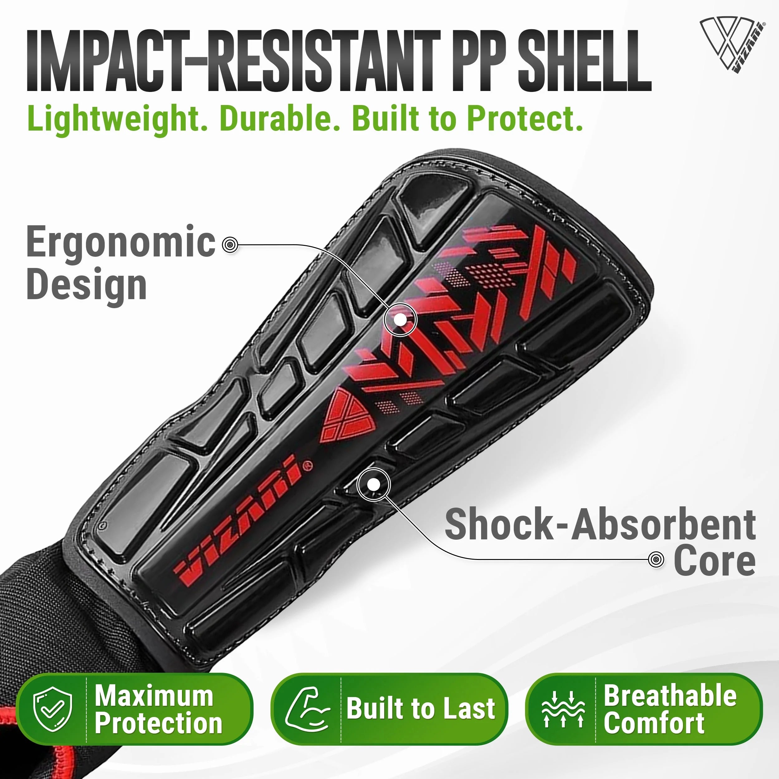 Malaga Shin Guards with Ankle Protection for Kids, Youth, and Adults | Lightweight Soccer Pads for Boys and Girls Ages 3+ - BLACK/RED, M