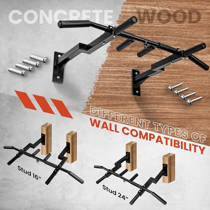 Wall Mounted Pull up Bar, Steel 16 &amp; 24 In