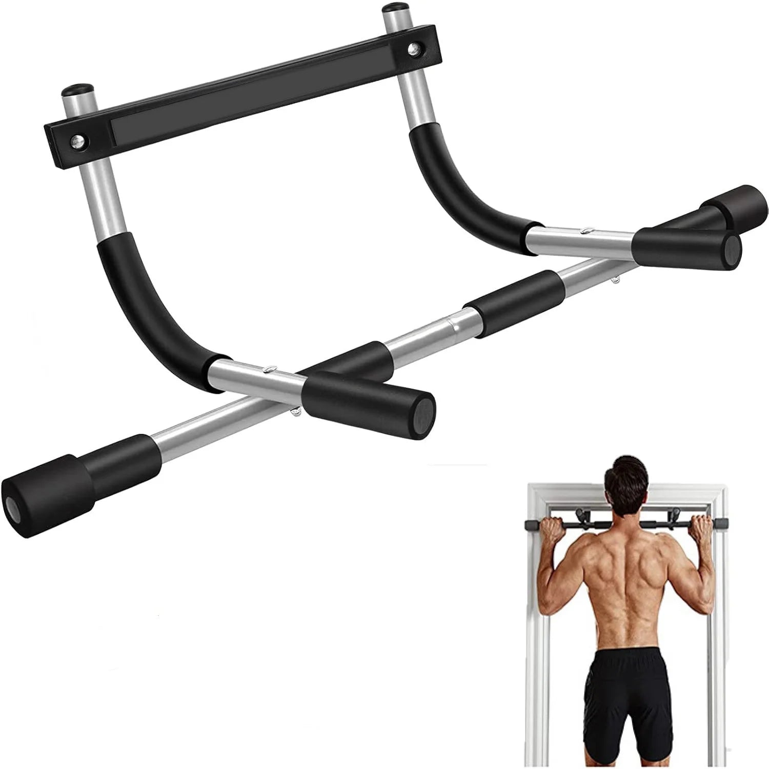 Pull up Bar for Doorway, Thickened Steel Upper Body Workout Bar, Adjustable Width Locking, Max Limit 330 Lbs, Multi-Grip Strength Chin-Up Bar for Strength Training, Home &amp; Gym, Black