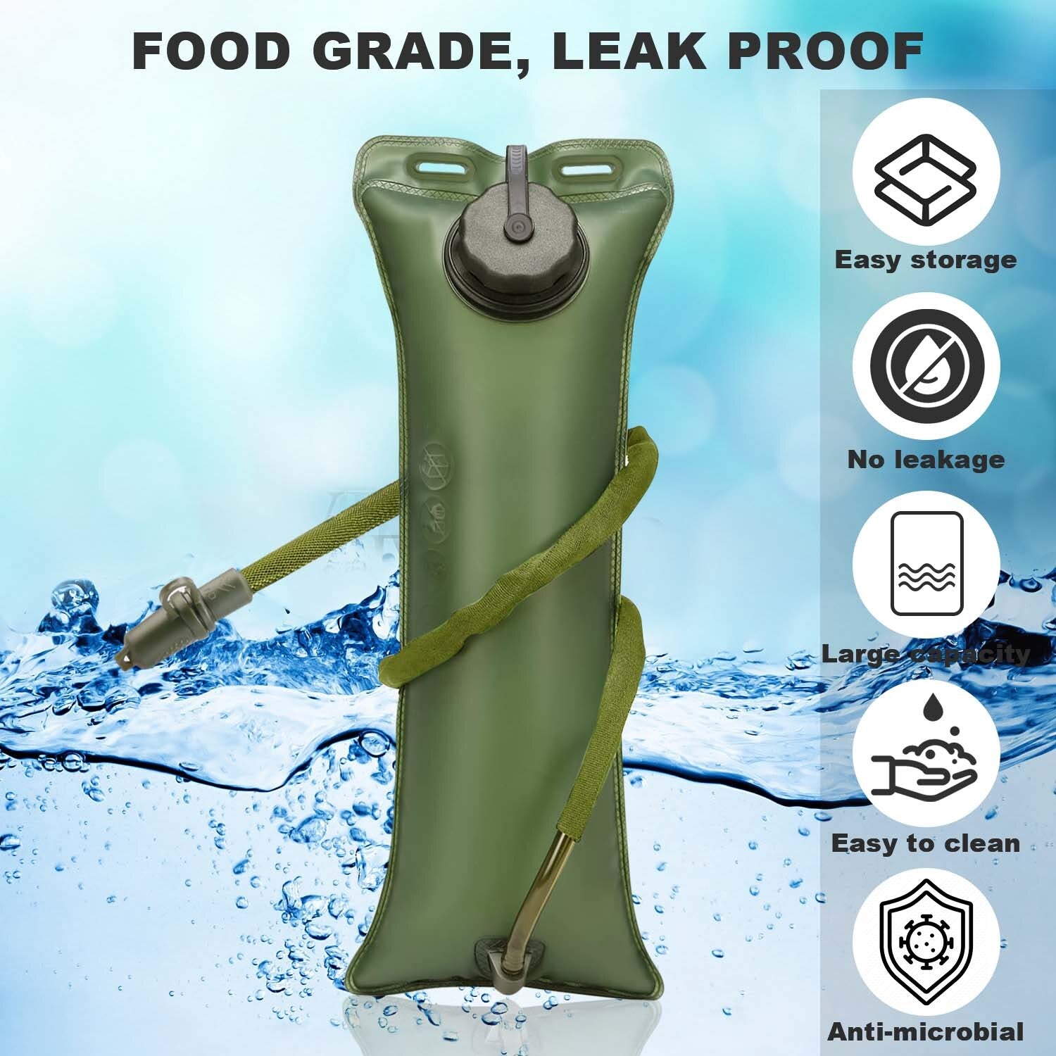 Cycling Hydration Bladder - 3L Leakproof Water Bag for Backpacks (BPA Free) USA