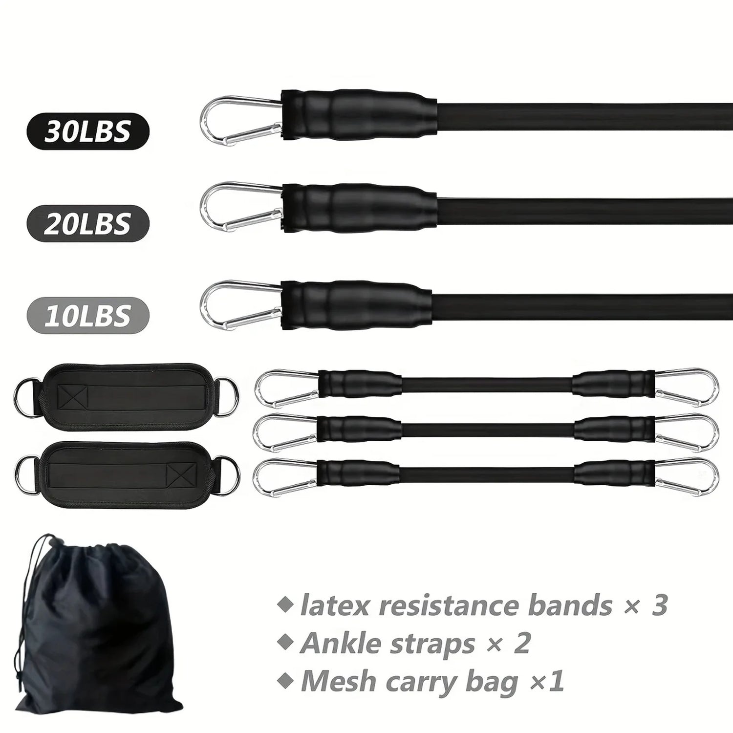 Resistance Bands Set – Resistance Band and Adjustable Ankle Exercise Bands with Cuffs Great Equipment for Training, Working Out, Yoga,Home Gym with Carry Bag,Set of 8(Black)