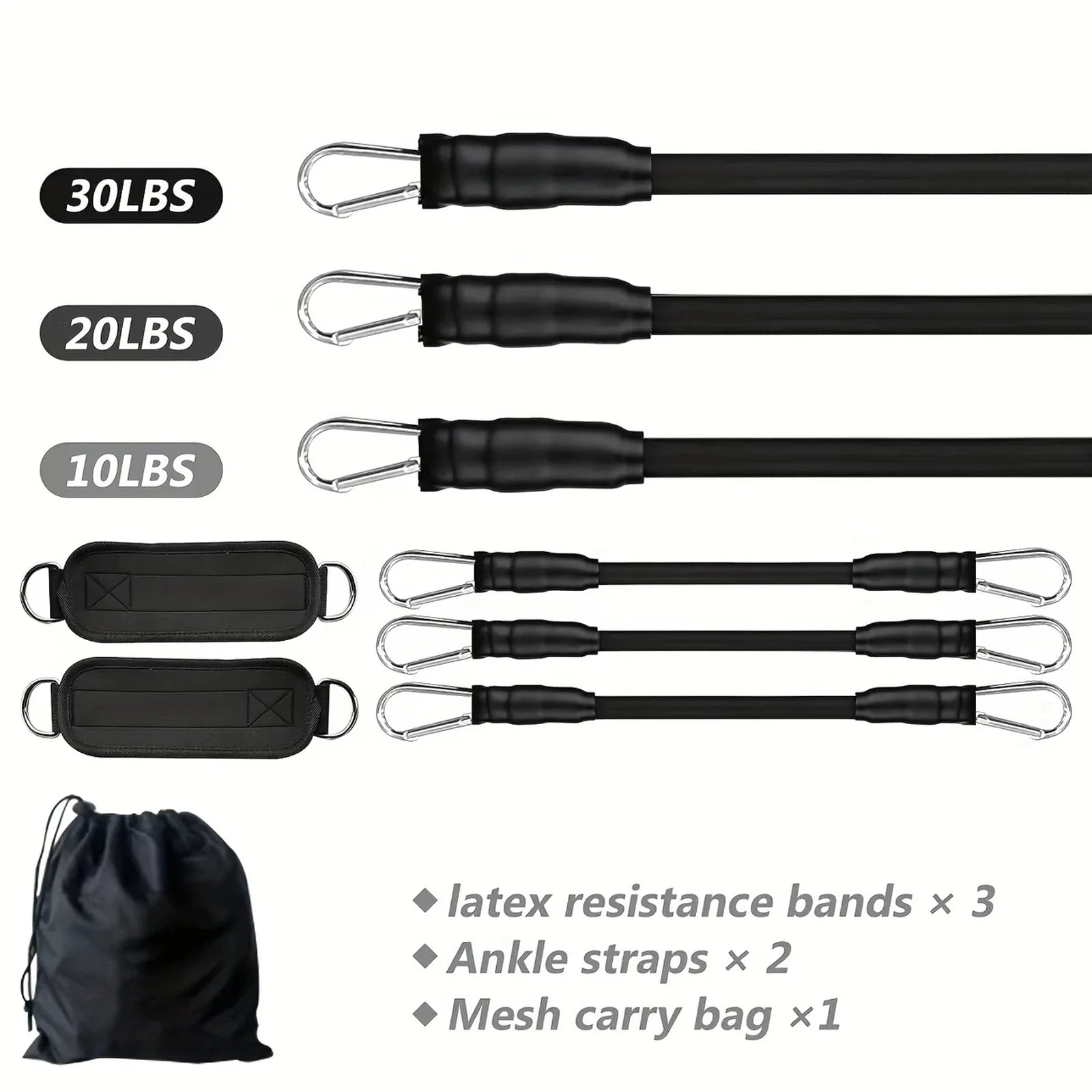 Resistance Bands Set – Resistance Band and Adjustable Ankle Exercise Bands with Cuffs Great Equipment for Training, Working Out, Yoga,Home Gym with Carry Bag,Set of 8(Black)