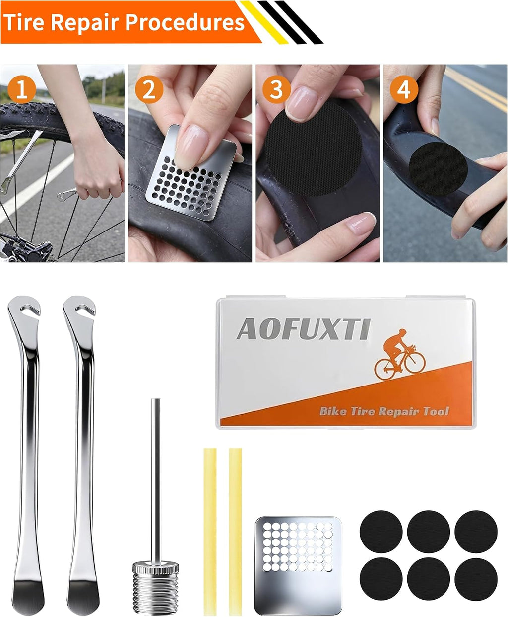 14-Piece Bike Repair Kit with Tire Pump, Portable and Durable | Essential Bicycle Tool Kit with 16-In-1 Tool, Tire Patches, 120 PSI Pump and Reflective Bag for Cycling, Camping and Travel