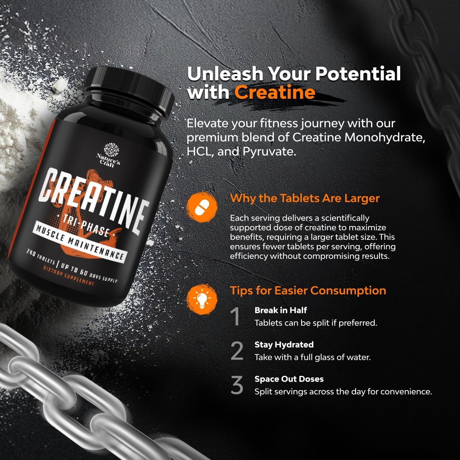 Tri-Phase Creatine Supplement for Muscle Recovery &amp; Muscle Building, 240 Capsules