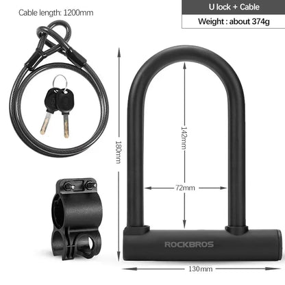 Chinese Style Bicycle Locks U Shape Electric Scooter Padlock Anti-Theft Bike Lock Cable Set MTB Road Bike Accessories