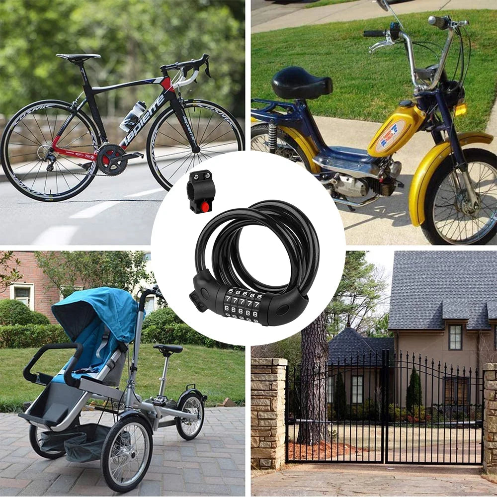 Bike Lock with Combination 4 Ft Bicycle Lock Secure 5 Digit Resettable Cable Lock