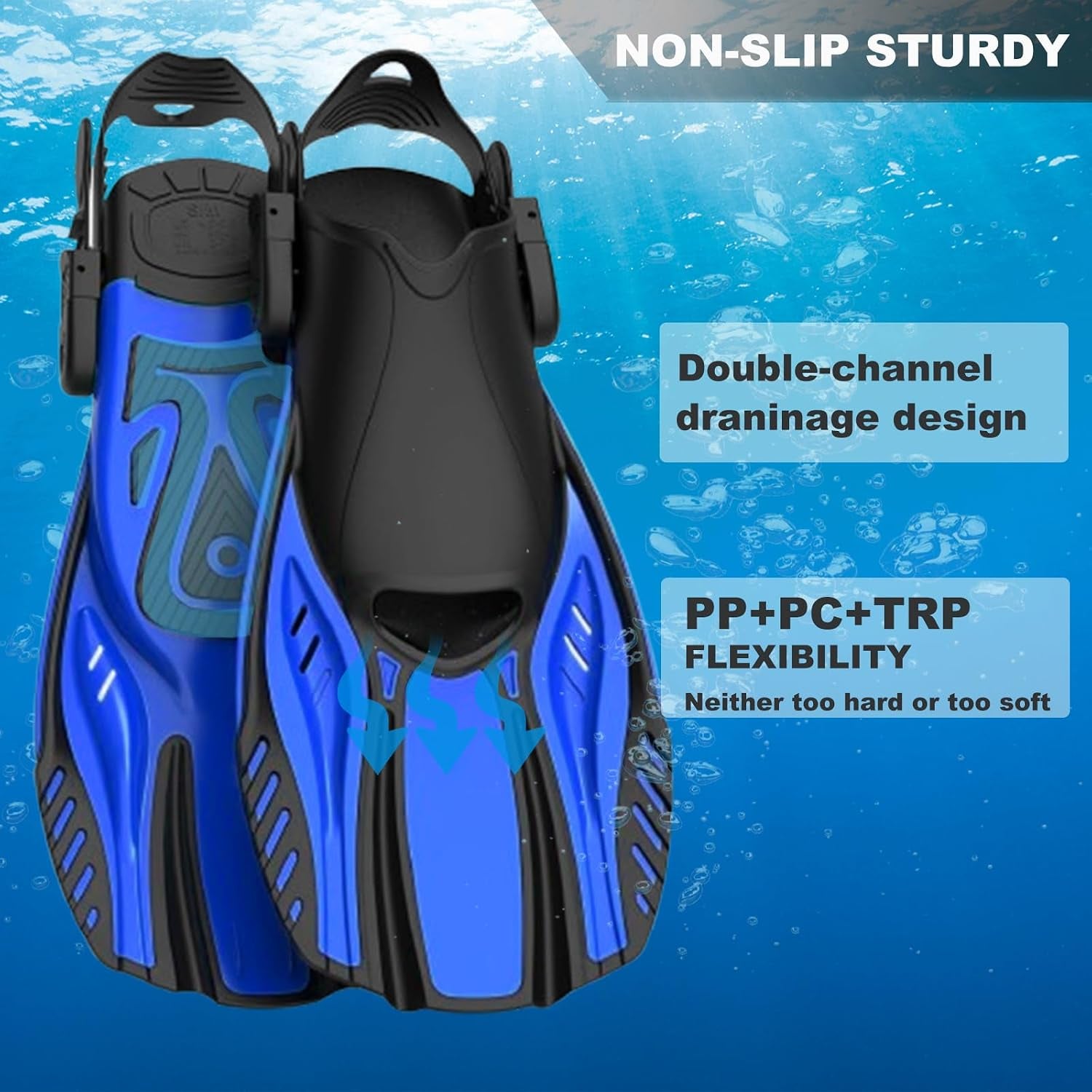 Snorkel Fins Diving Fins Adjustable Buckles Open Heel Swim Flippers Travel Size Short Swim Fins for Snorkeling Diving Swimming Adult Men Womens