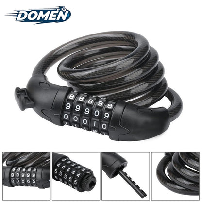 DOMEN Bicycle Heavy Duty Lock Anti-Theft 5 Digit Password Lock Bike Portable Security Steel Chain Lock Motorcycle Ring Lock