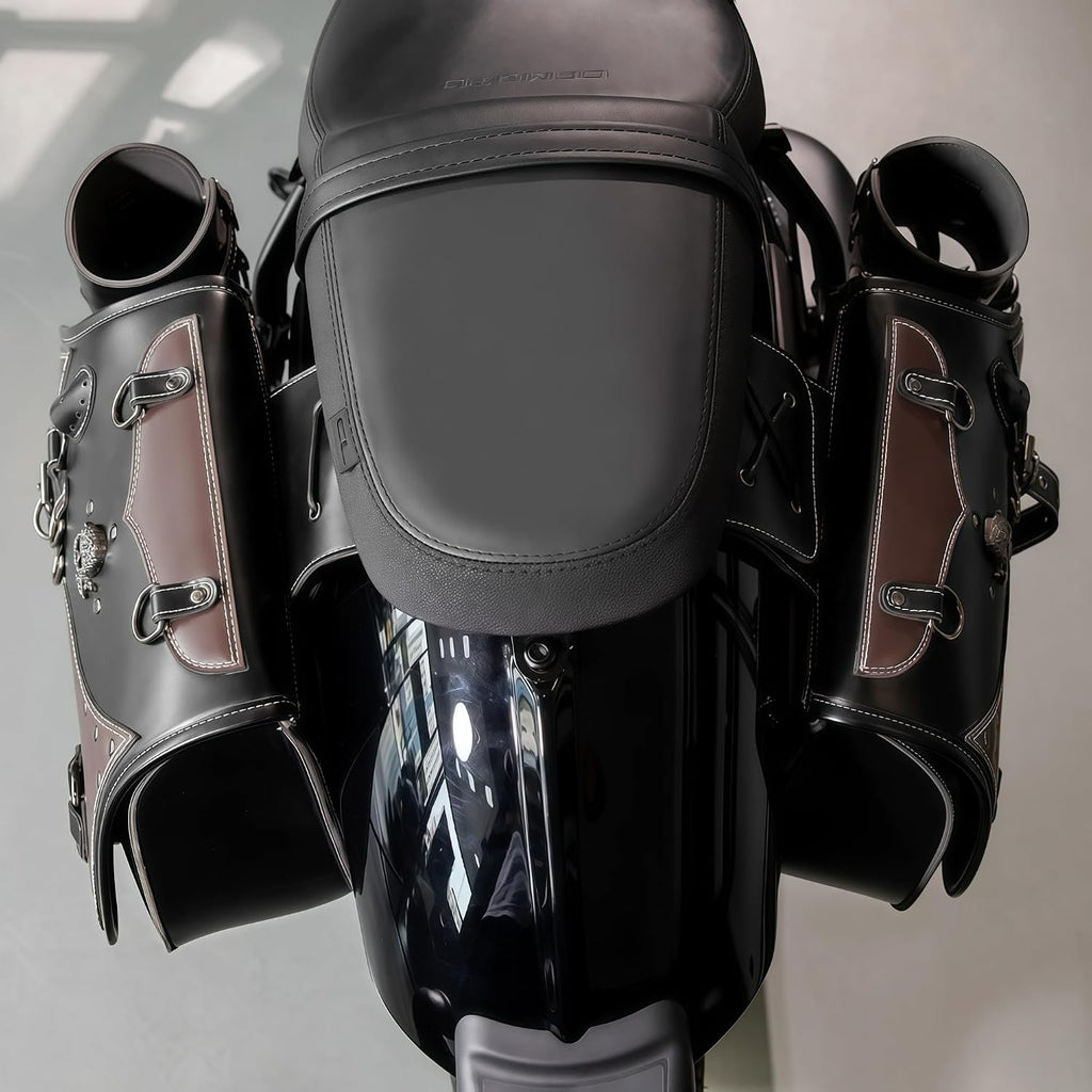 Motorcycle Saddlebags, 30L Leather Waterproof Side Saddle Bags with Cup Holder, Universal Powersports Saddlebags for Harley Davidson Sportster Dyna Softail Honda Shadow Rebel Yamaha Kawasaki Vulcan