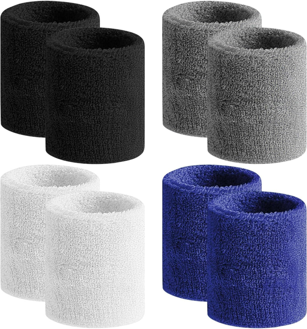 Sweatbands Sports Wristband for Men & Women -8Pcs Moisture Wicking Athletic Cotton Terry Cloth Sweatband for Tennis, Basketball, Running, Gym, Working Out
