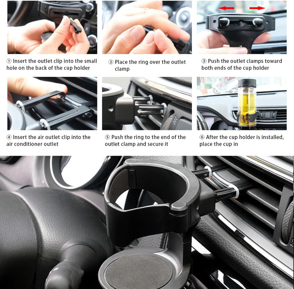 Cup Holder for Car Air Vent, Adjustable Auto Vent Cup Holder Expander with 3 Kinds Mounting Clips, A/C Vent Drink Holder Stand for Coffee, Water, Juice, Tea, Car Accessories