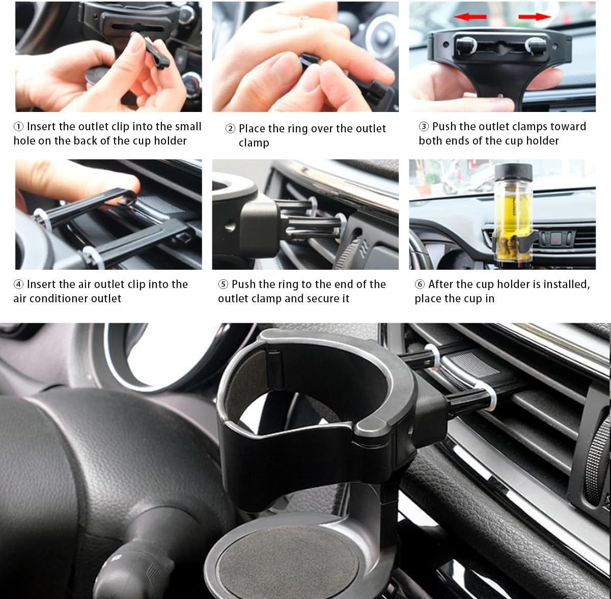 Cup Holder for Car Air Vent, Adjustable Auto Vent Cup Holder Expander with 3 Kinds Mounting Clips, A/C Vent Drink Holder Stand for Coffee, Water, Juice, Tea, Car Accessories