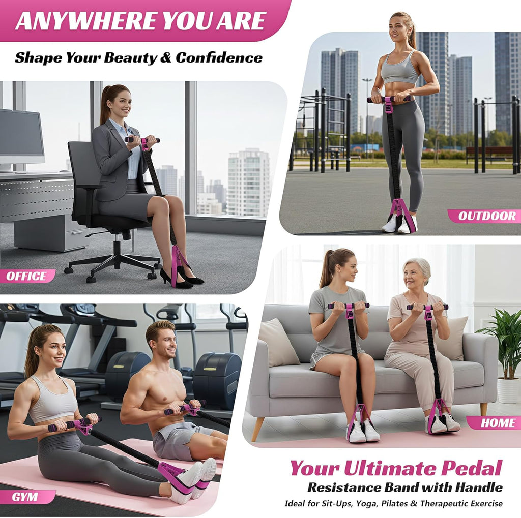Multifunction Pedal Resistance Band with Handle, 50LBS Foot Pedal Resistance Bands for Core/Abs, Arm, Waist, Abdomen, Leg Workout, Portable Sit up Exercise Equipment for Women