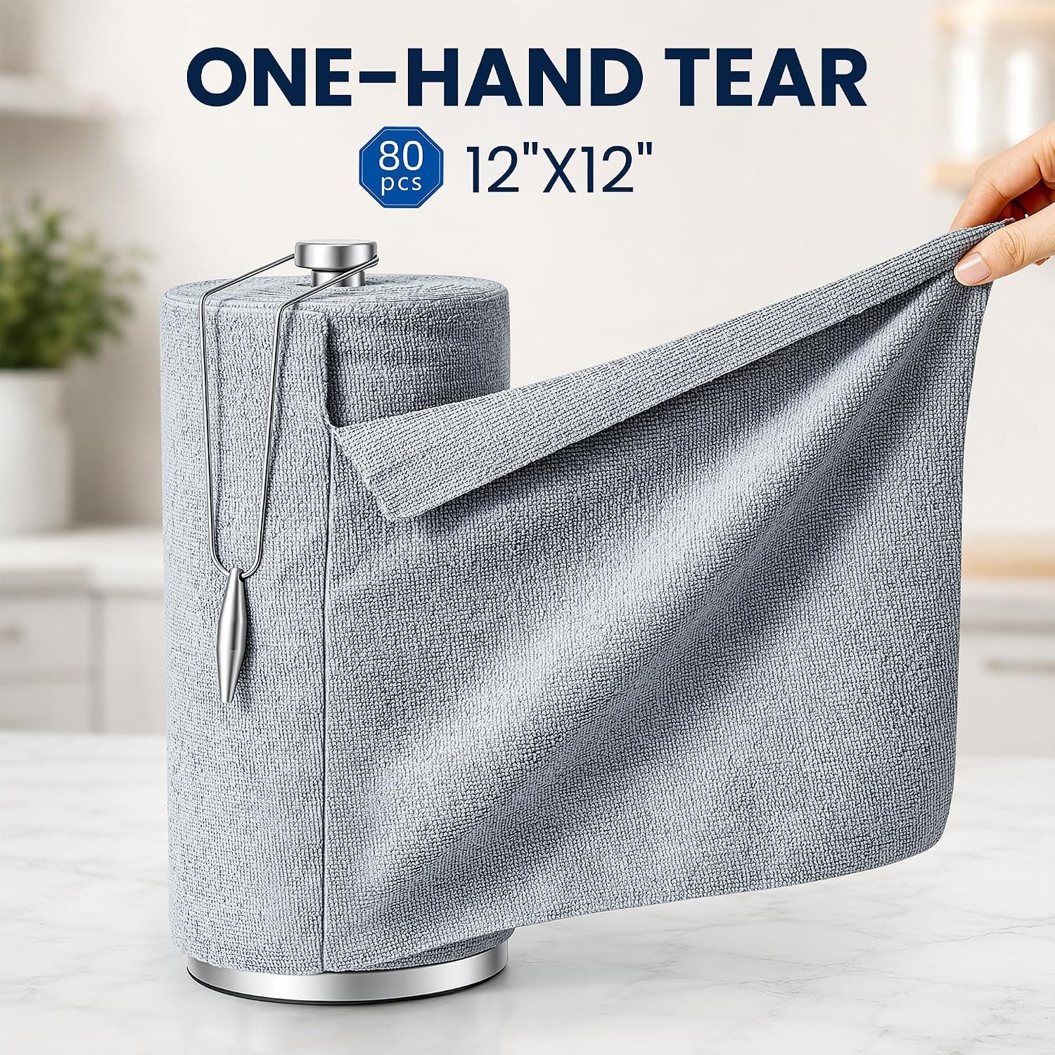 Microfiber Cleaning Cloth Roll 80 PCS Gray, 12" X 12" | Lint-Free, Streak-Free, Tear Away Reusable Microfiber Towels, Cleaning Rags for Kitchen, Car & Home