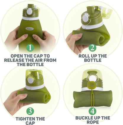 Collapsible Silicone Water Bottles-750Ml,Medical Grade,Bpa Free Travel Water Bottle Can Roll Up,26Oz,Leak Proof Foldable Sports &amp; Outdoor Water Bottles