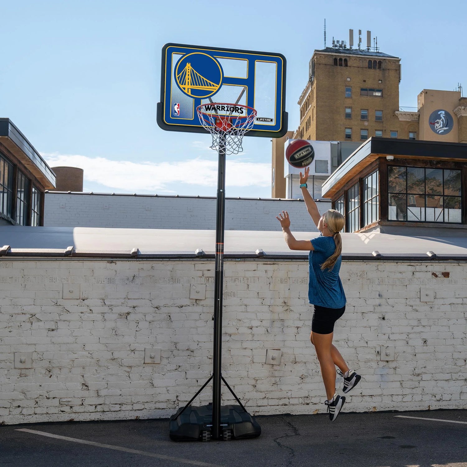 NBA Golden State Warriors 44" Portable Basketball Hoop with Wheels - 7.5 to 10 Ft Adjustable Height