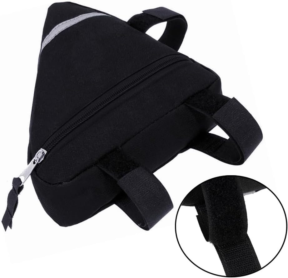 2 Pieces Bike Triangle Bag, Bicycle Front Frame Triangle Bag (Black) | Waterproof Nylon Cycling Triangle Storage Bag with Double-Sided Reflective Decoration, for MTB Road Bike
