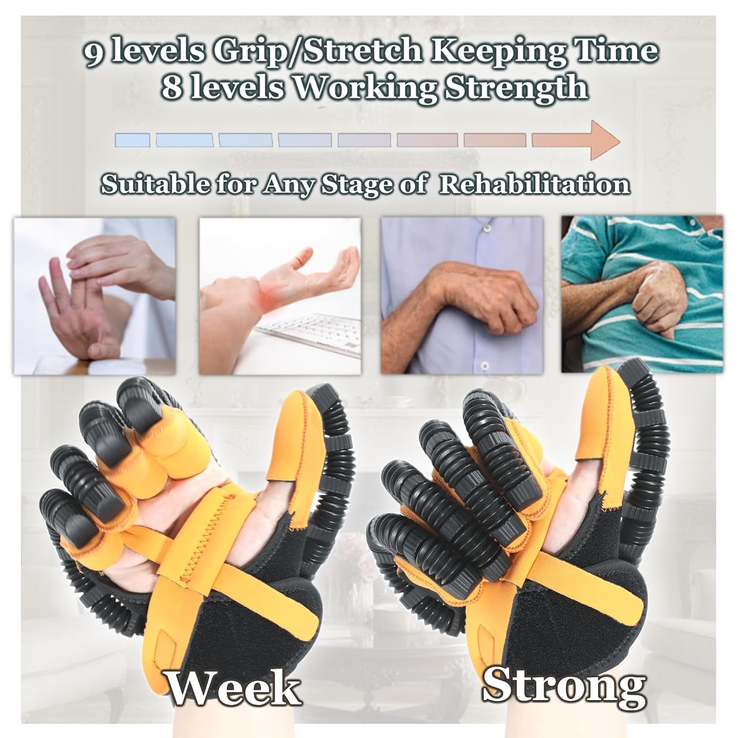 Rehabilitation Robot Gloves for Hand Hemiplegia Stroke Recovery, Finger Rehab Robotic Glove Strokes Therapy Equipment, 4 Modes, 2600Mah Rechargeable, S/M/L/XL Sizes
