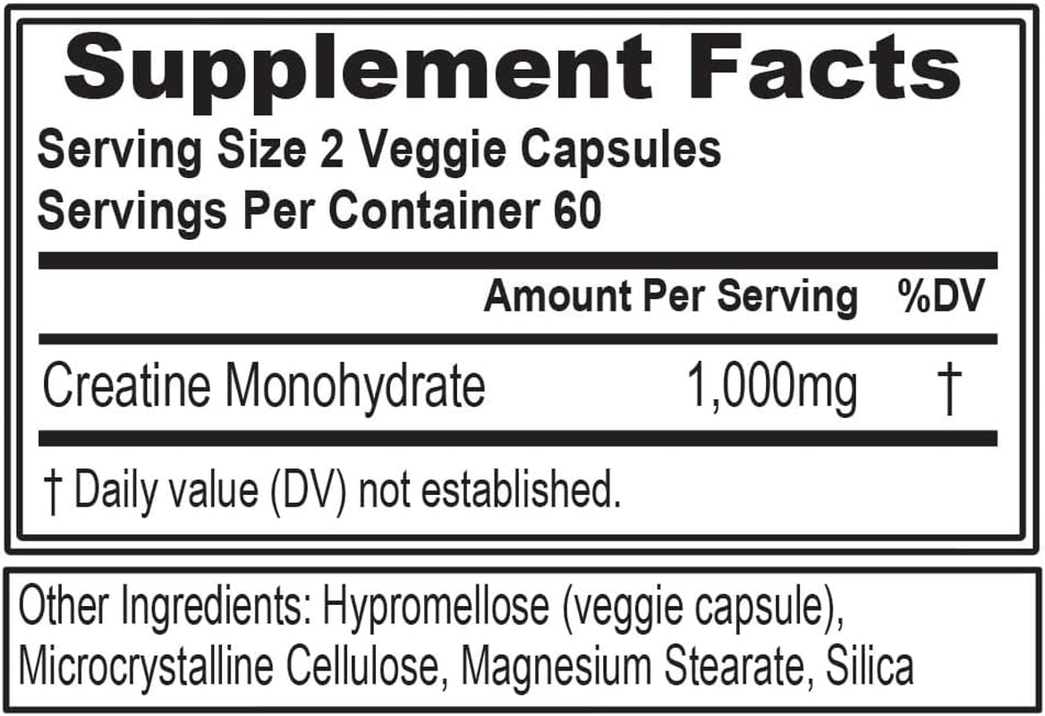 EVL Creatine Monohydrate Capsules Pre & Post Workout Supplement 60 Servings | Vegan and Gluten-Free Creatine Pills with 500Mg per Capsule Support Muscle Strength, Performance and Recovery