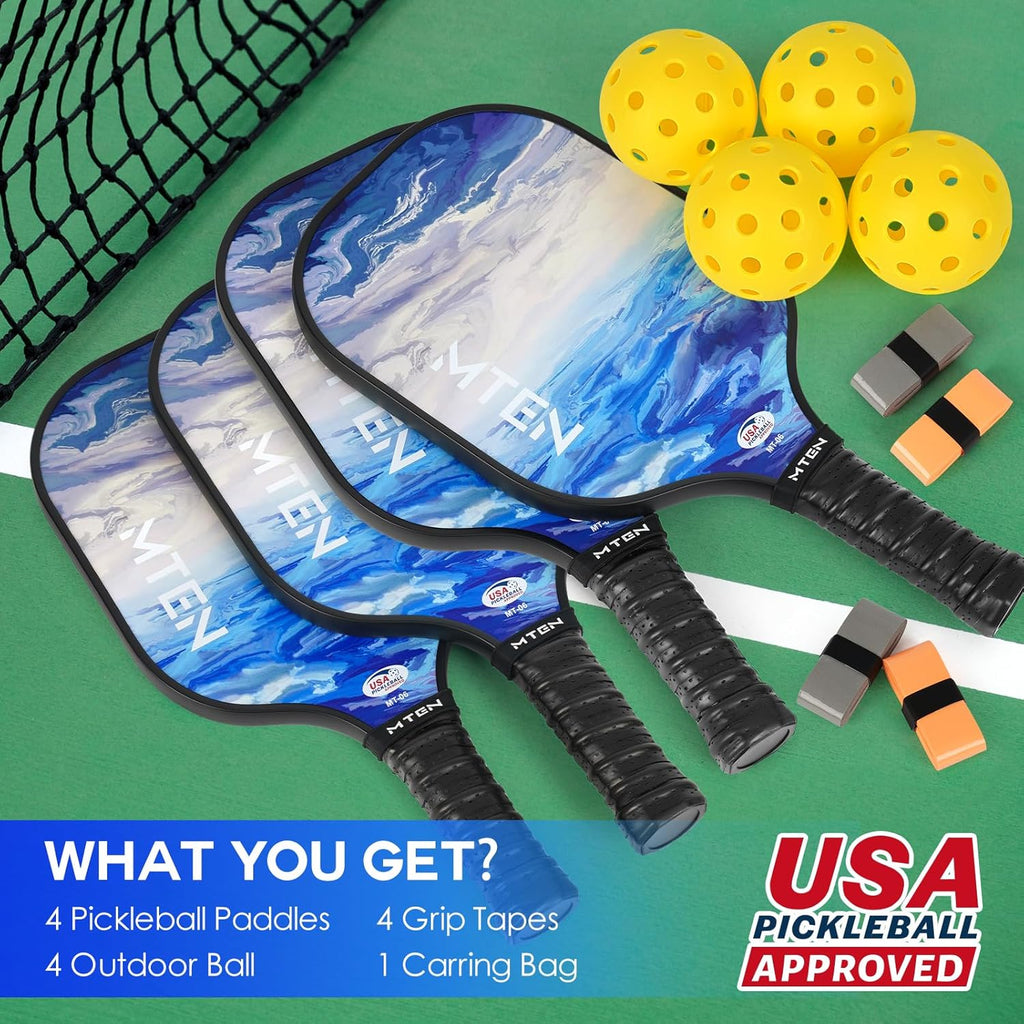 Pickleball Paddles Set of 2/4/1, USAPA Approved Fiberglass Rackets | Lightweight Set for Men, Women, Beginners & Intermediate